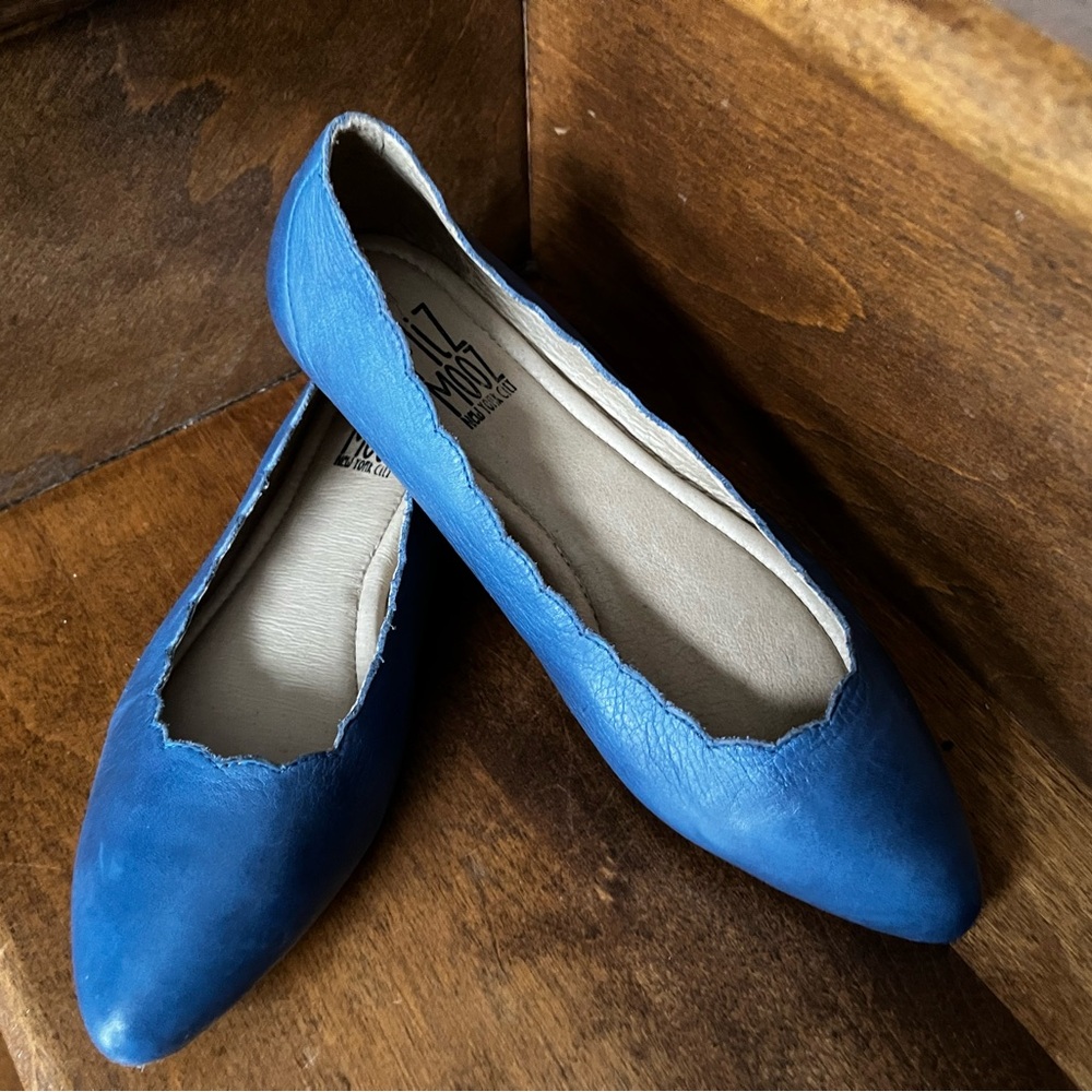Miz Mooz Bailey Jean Denim Blue Scalloped Leather Flats EUR Sz 37/ 6.5